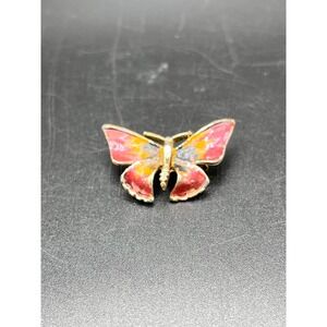 Gold Tone Enamel Butterfly Moth Brooch Pink Yellow Orange Accent Pin Jewelry